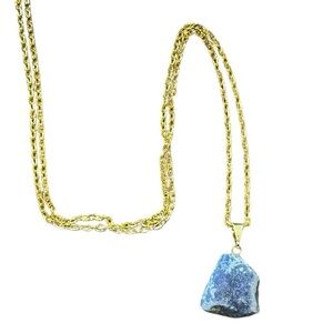 NWT Raw Sodalite Pendant Gold Necklace Bohemian Festival Crystals Coachella